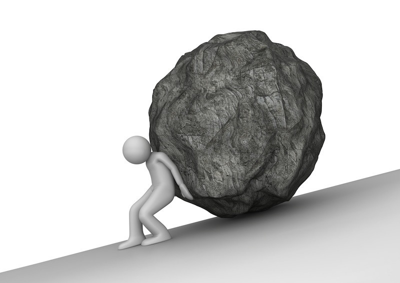 Sisyphean toil (3d isolated characters on white background series)